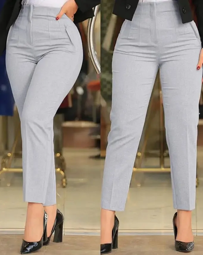 Black High Waist Cropped Elegant Work Pants