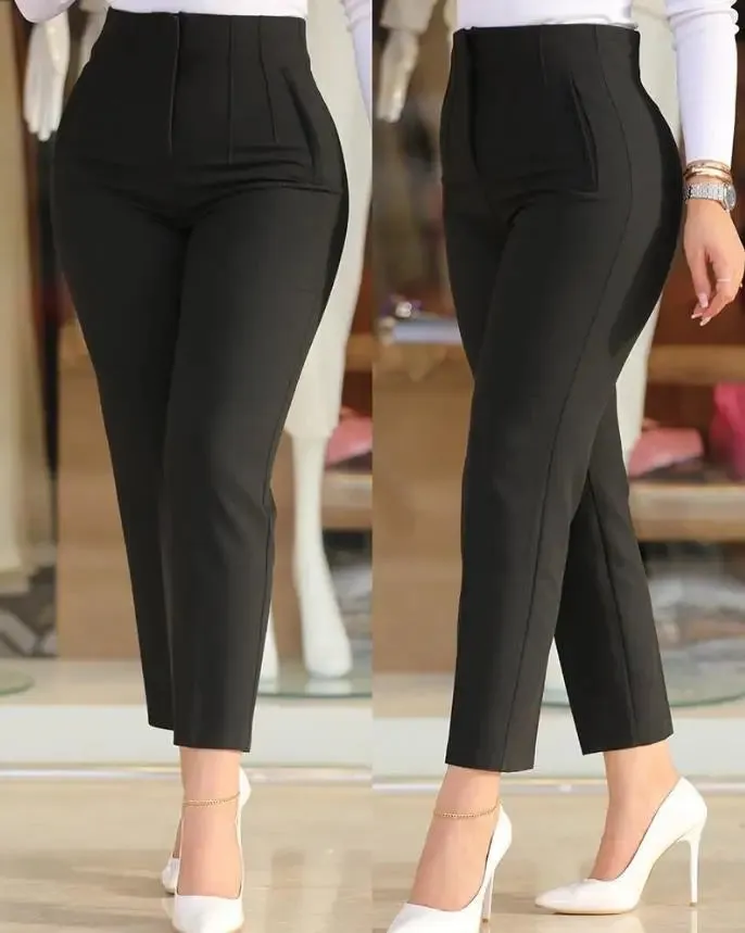 Black High Waist Cropped Elegant Work Pants