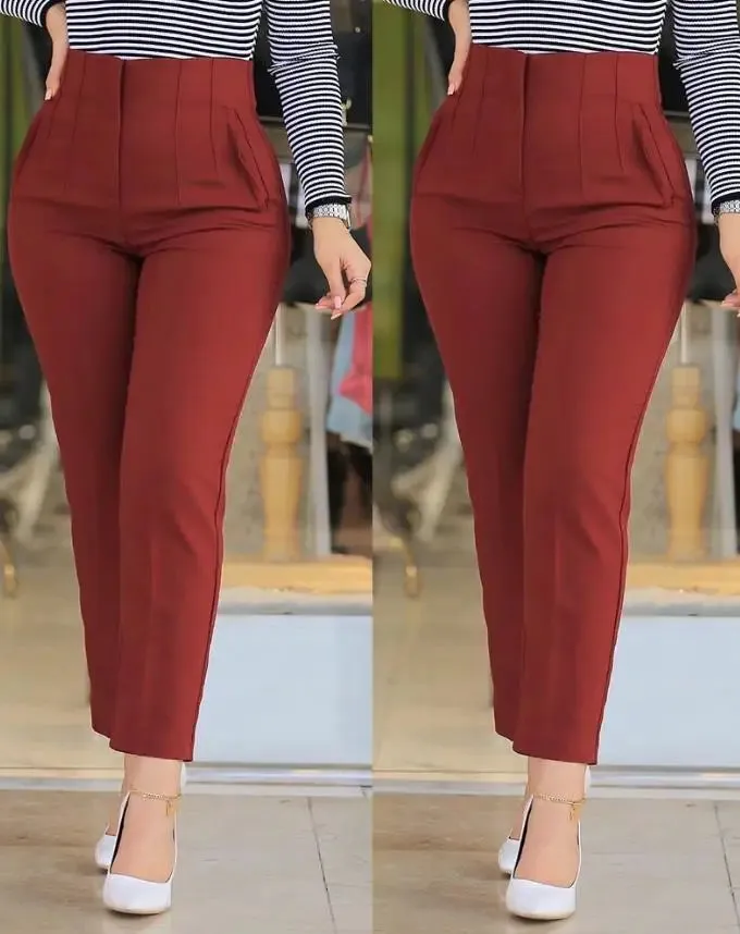 Black High Waist Cropped Elegant Work Pants