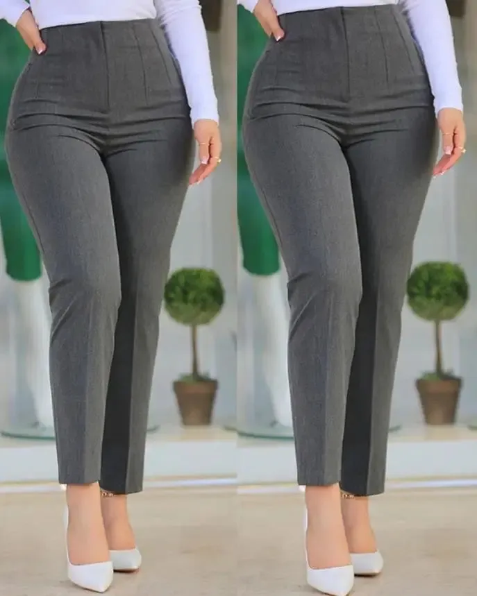 Black High Waist Cropped Elegant Work Pants