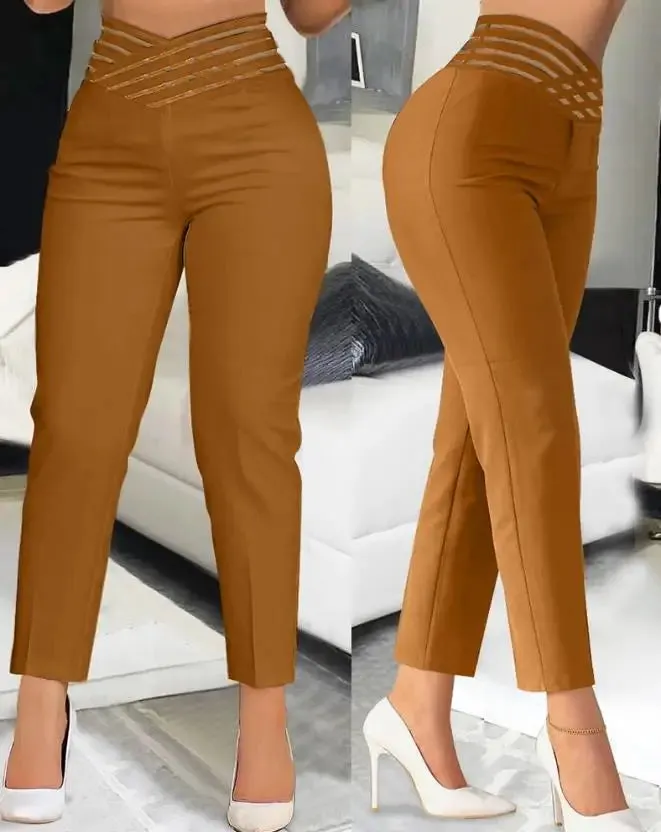 Black High Waist Cropped Elegant Work Pants