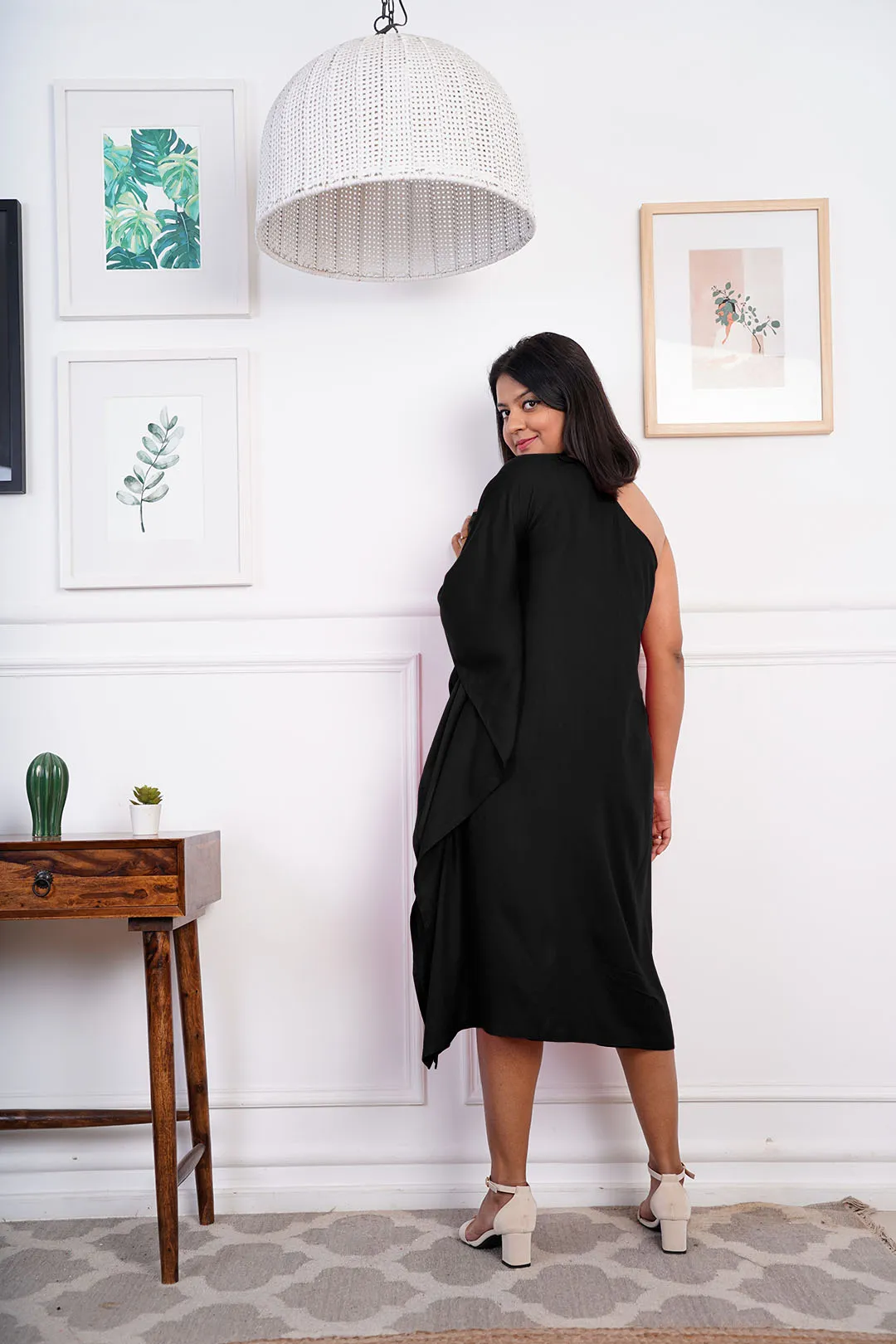 Black Rayon OneShoulder Dress - Daffodil