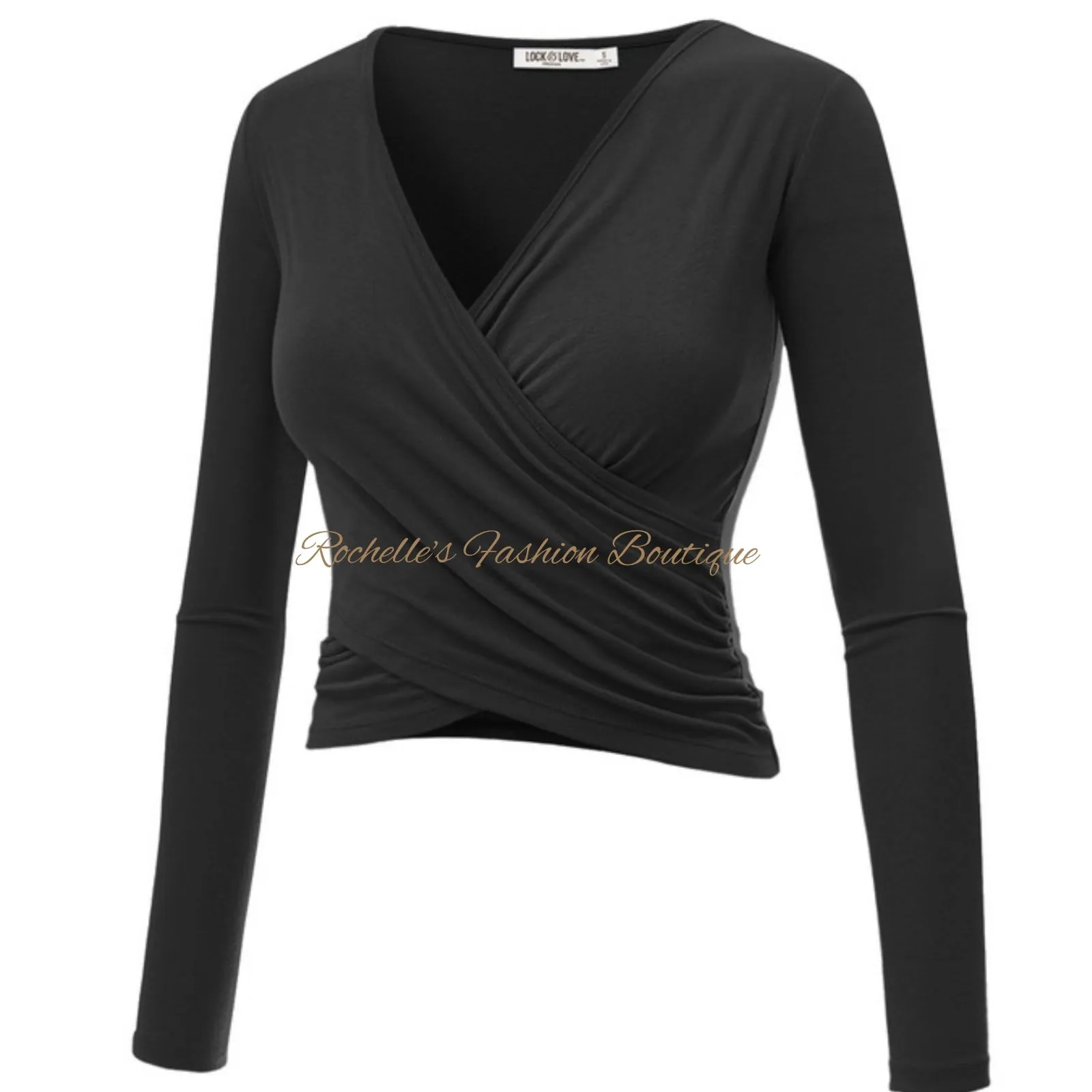 Black V Neck L/S Wrap Shirt