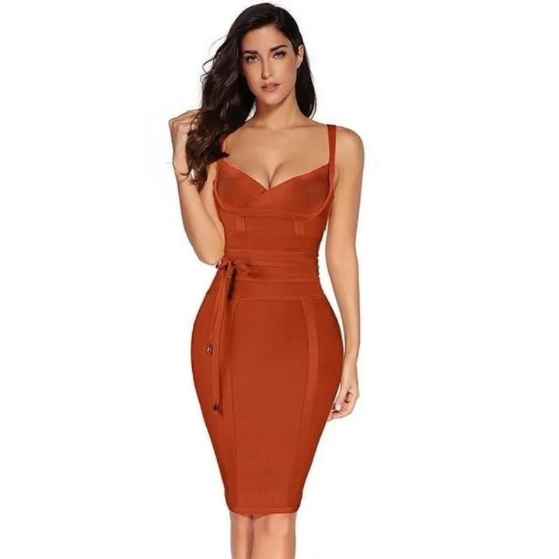 Bodycon V Neck Spaghetti Bandage Dress