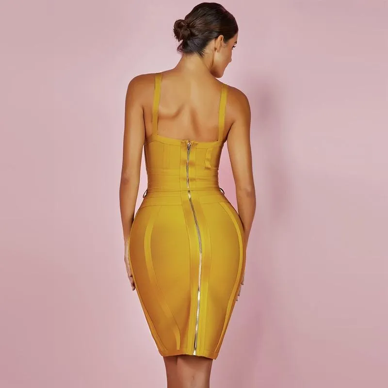 Bodycon V Neck Spaghetti Bandage Dress