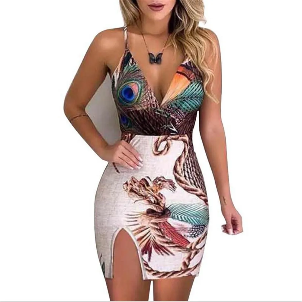 Boho Floral Women Dress Sexy Ladies Sleeveless Bodycon Prom