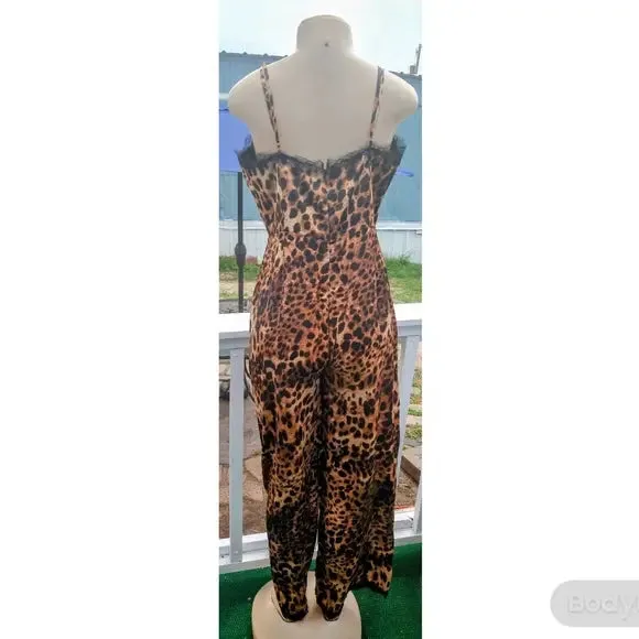 Brown Leopard with Lace Jumpsuit