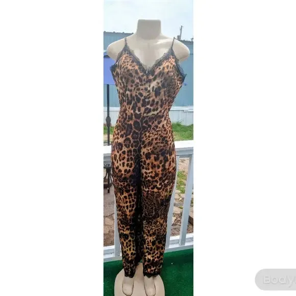 Brown Leopard with Lace Jumpsuit