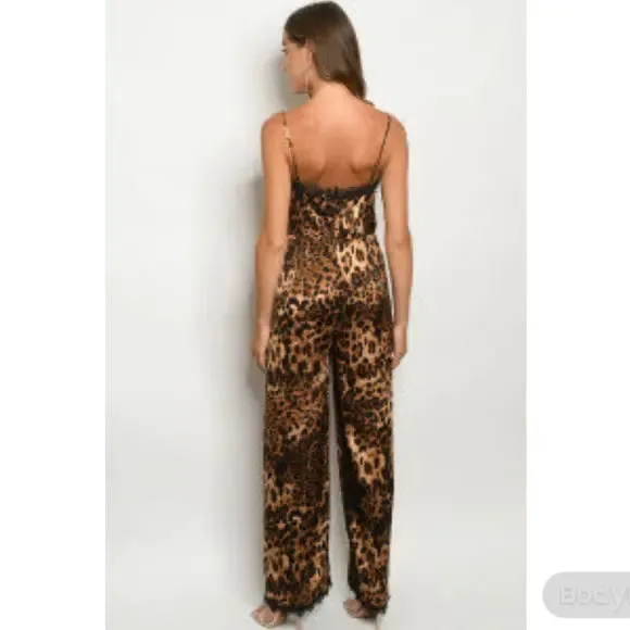 Brown Leopard with Lace Jumpsuit
