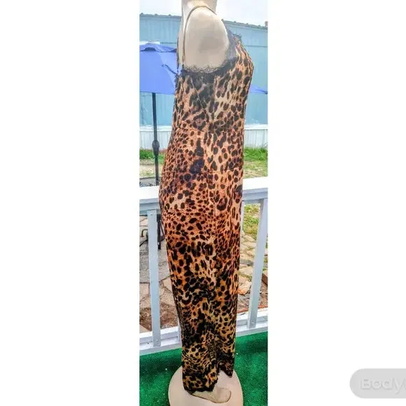 Brown Leopard with Lace Jumpsuit