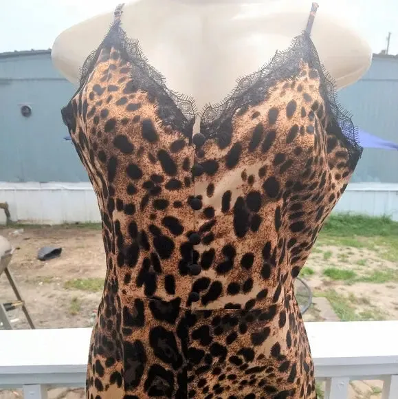 Brown Leopard with Lace Jumpsuit