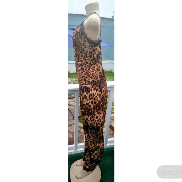 Brown Leopard with Lace Jumpsuit