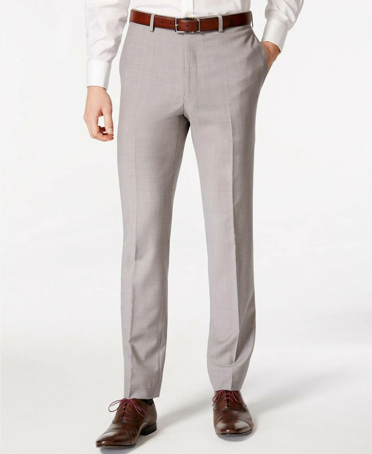 Calvin Klein Mens Slim fit Dress Pants 38 / 30 Light Grey Stretch
