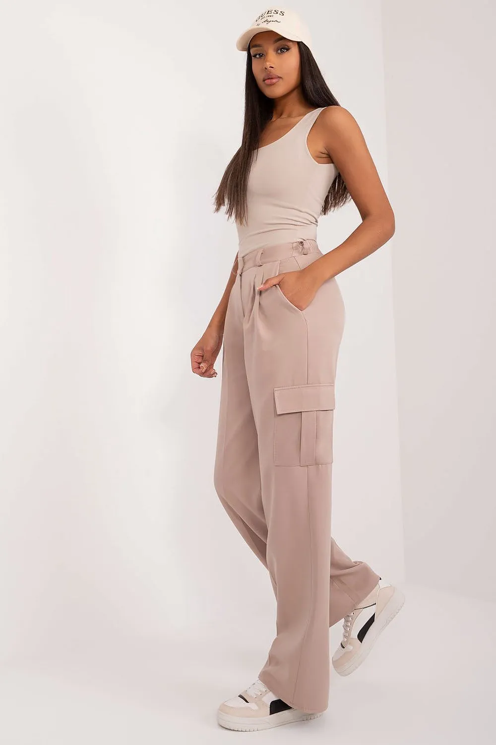 Casual style high waist cargo pants