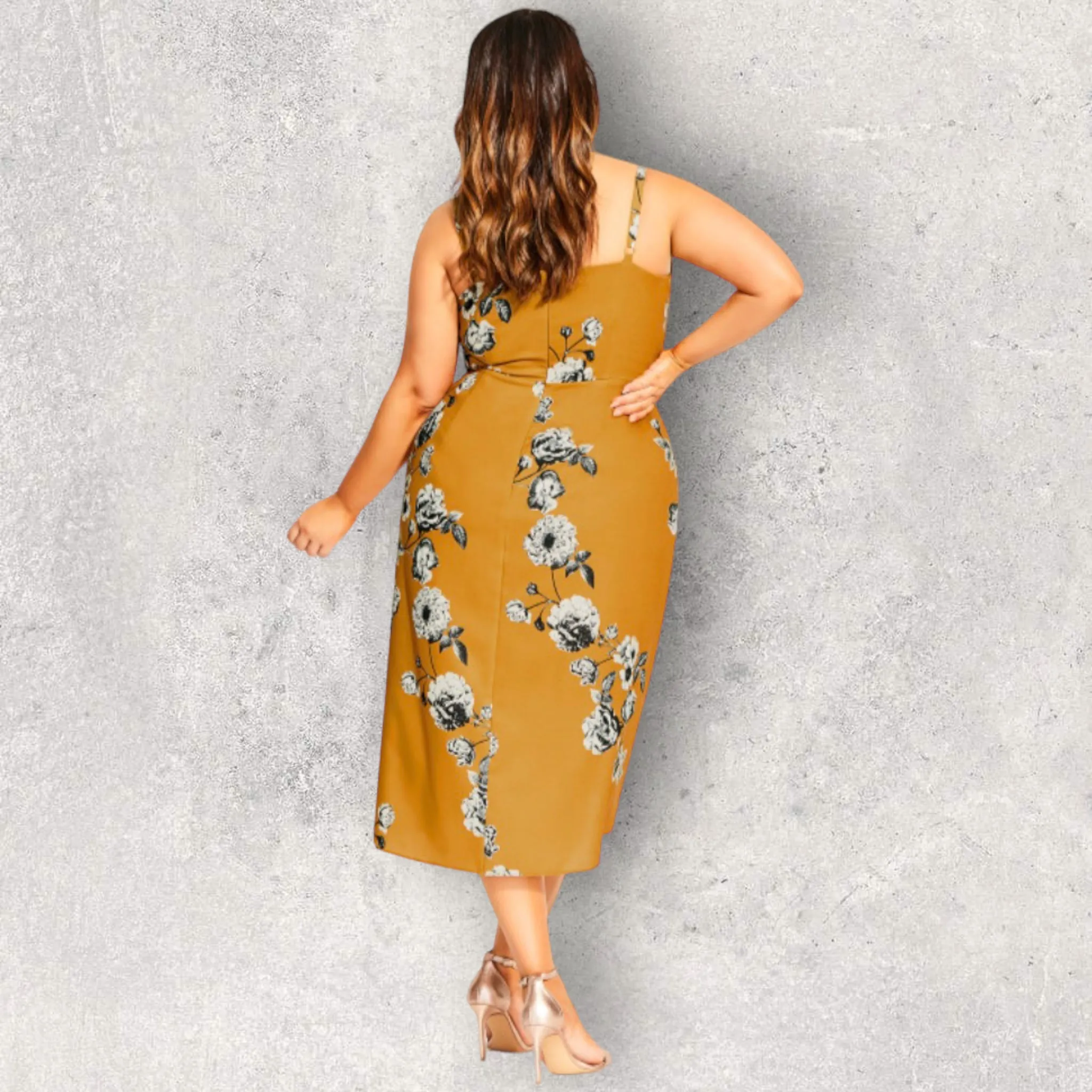 CITY CHIC Golden Vine Faux Wrap Floral Midi Dress - Size 16