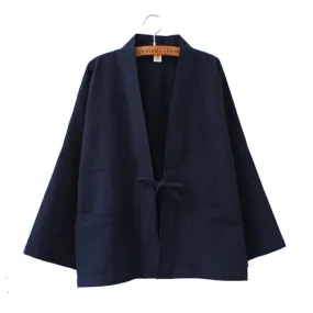 Classic Dark Blue Long Sleeve Kimono Cardigan