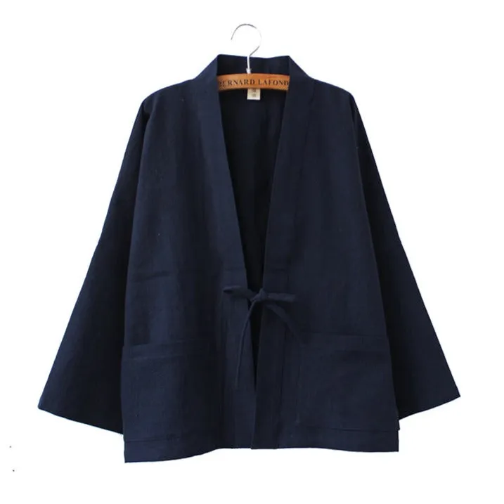 Classic Dark Blue Long Sleeve Kimono Cardigan