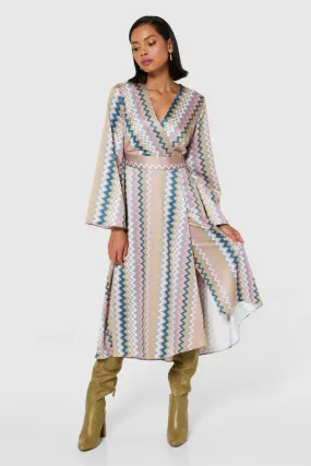 CLOSET LONDON SAND ZIG ZAG  WRAP DRESS