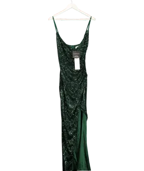 Club L Liora | Bottle Green Sequin Wrap Front Maxi Dress UK 10