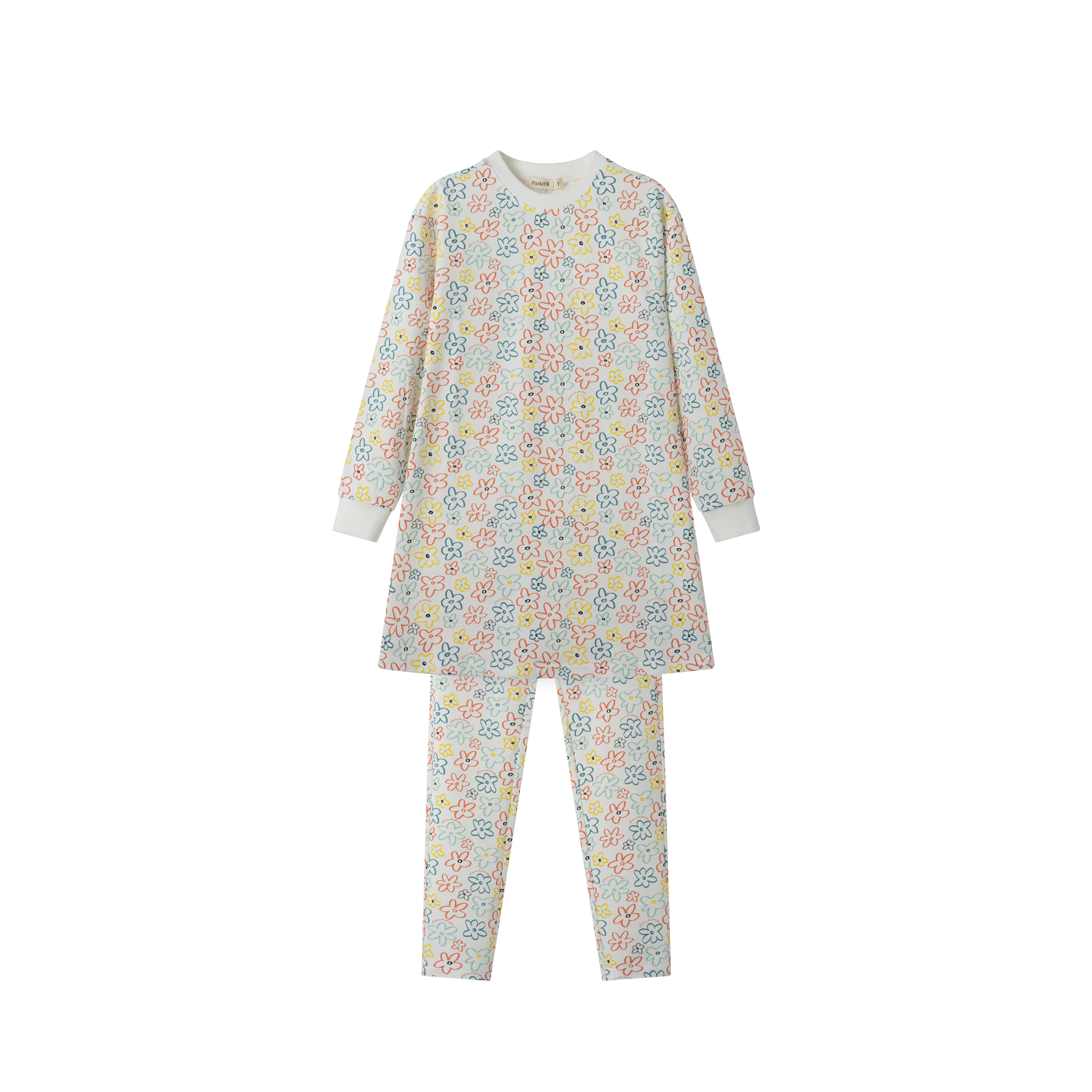 colorful flowers tunic set - white multi
