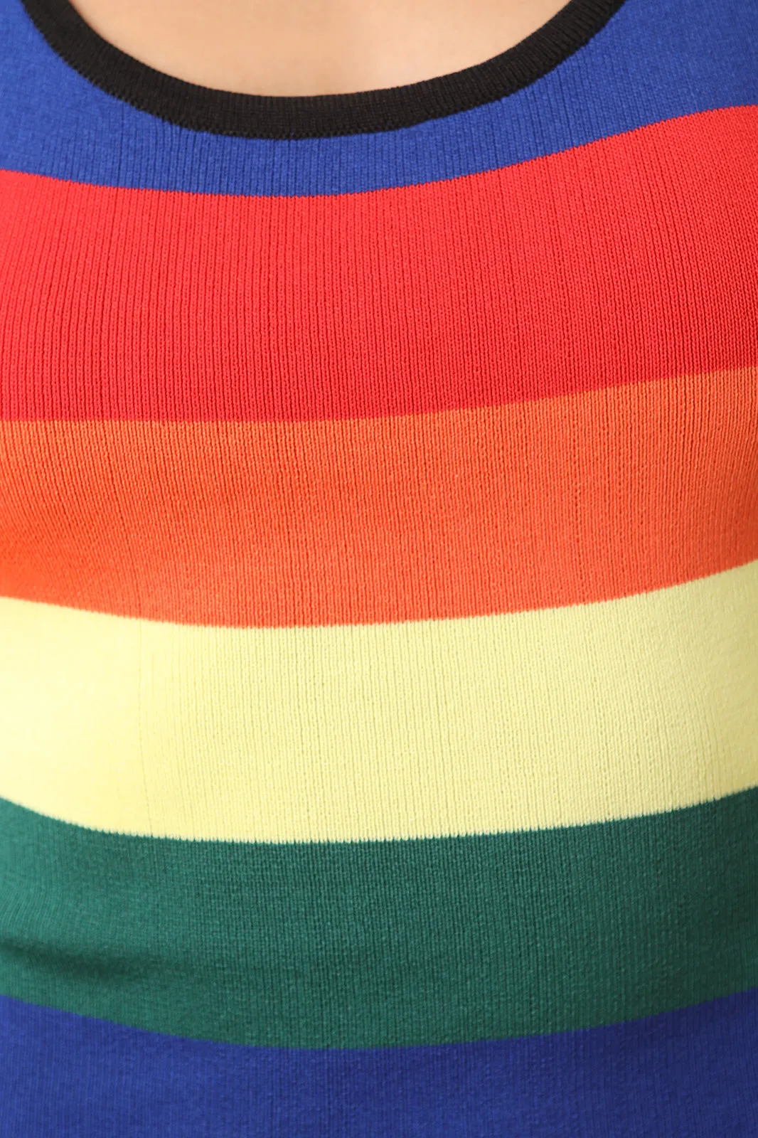 Colorful Striped Ribbed Knit Halter Dress