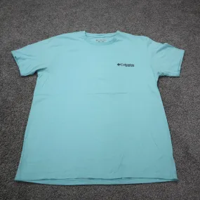 Columbia Mens T Shirt Top Back Graphic Tee 100% Cotton Short Sleeve Aqua Blue L