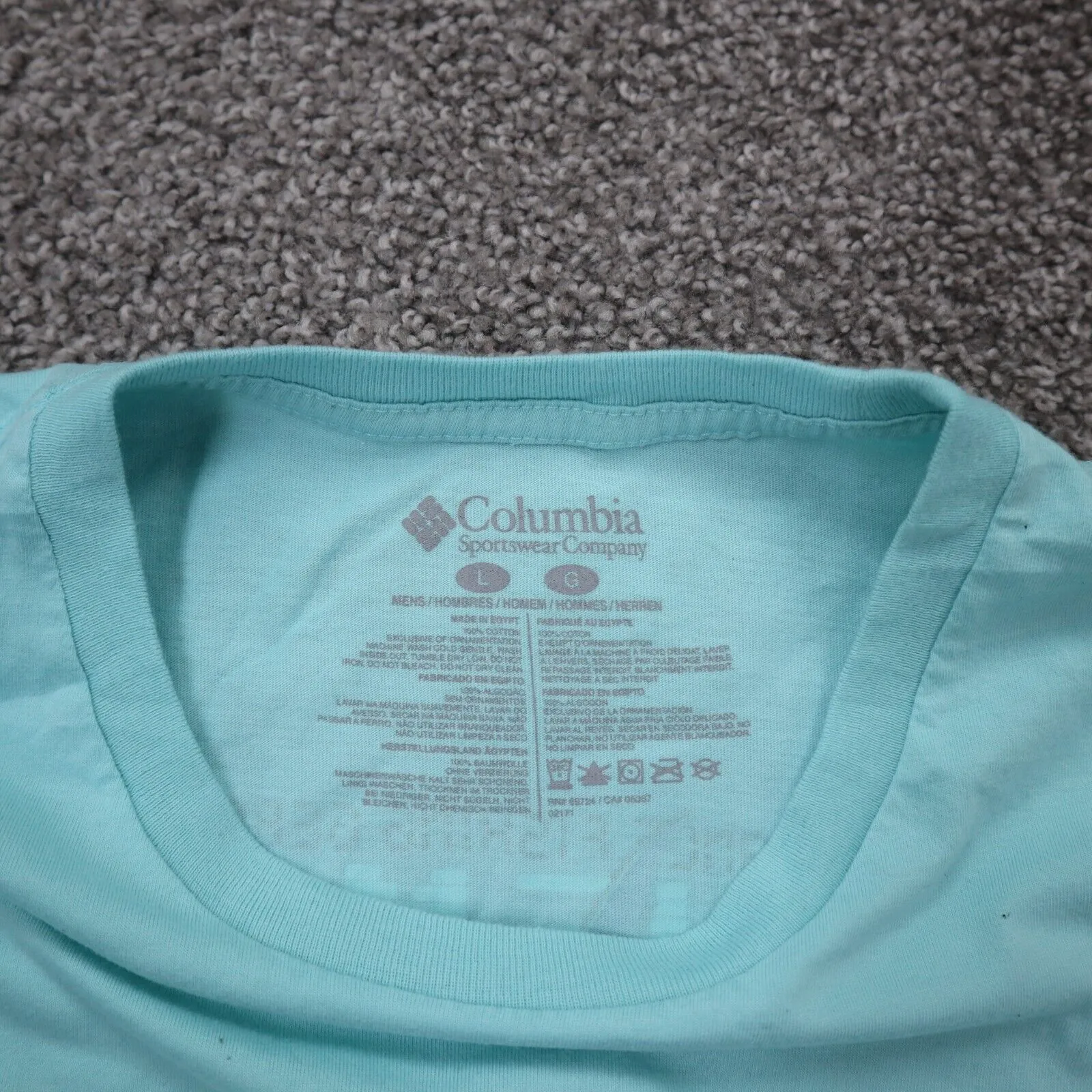 Columbia Mens T Shirt Top Back Graphic Tee 100% Cotton Short Sleeve Aqua Blue L