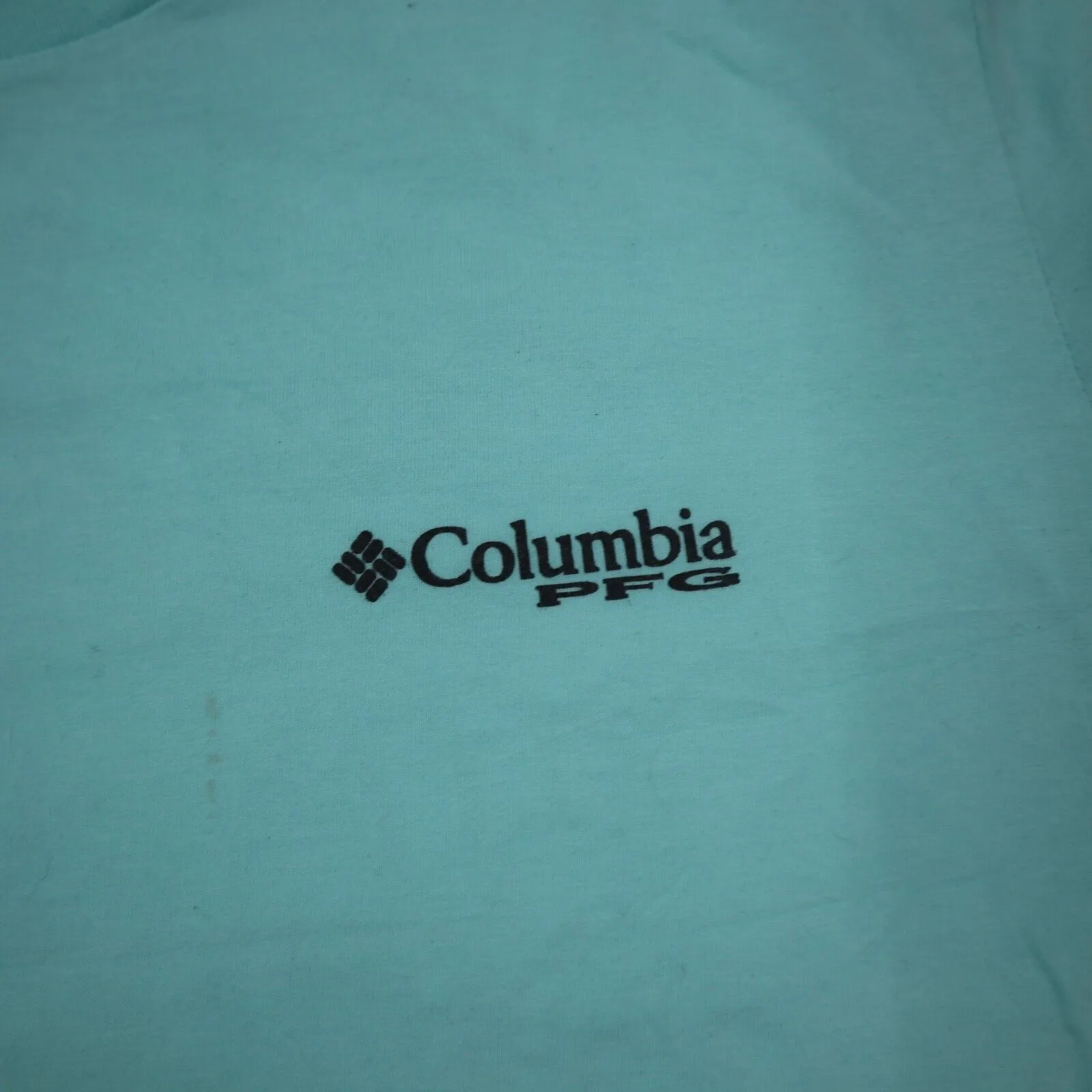Columbia Mens T Shirt Top Back Graphic Tee 100% Cotton Short Sleeve Aqua Blue L