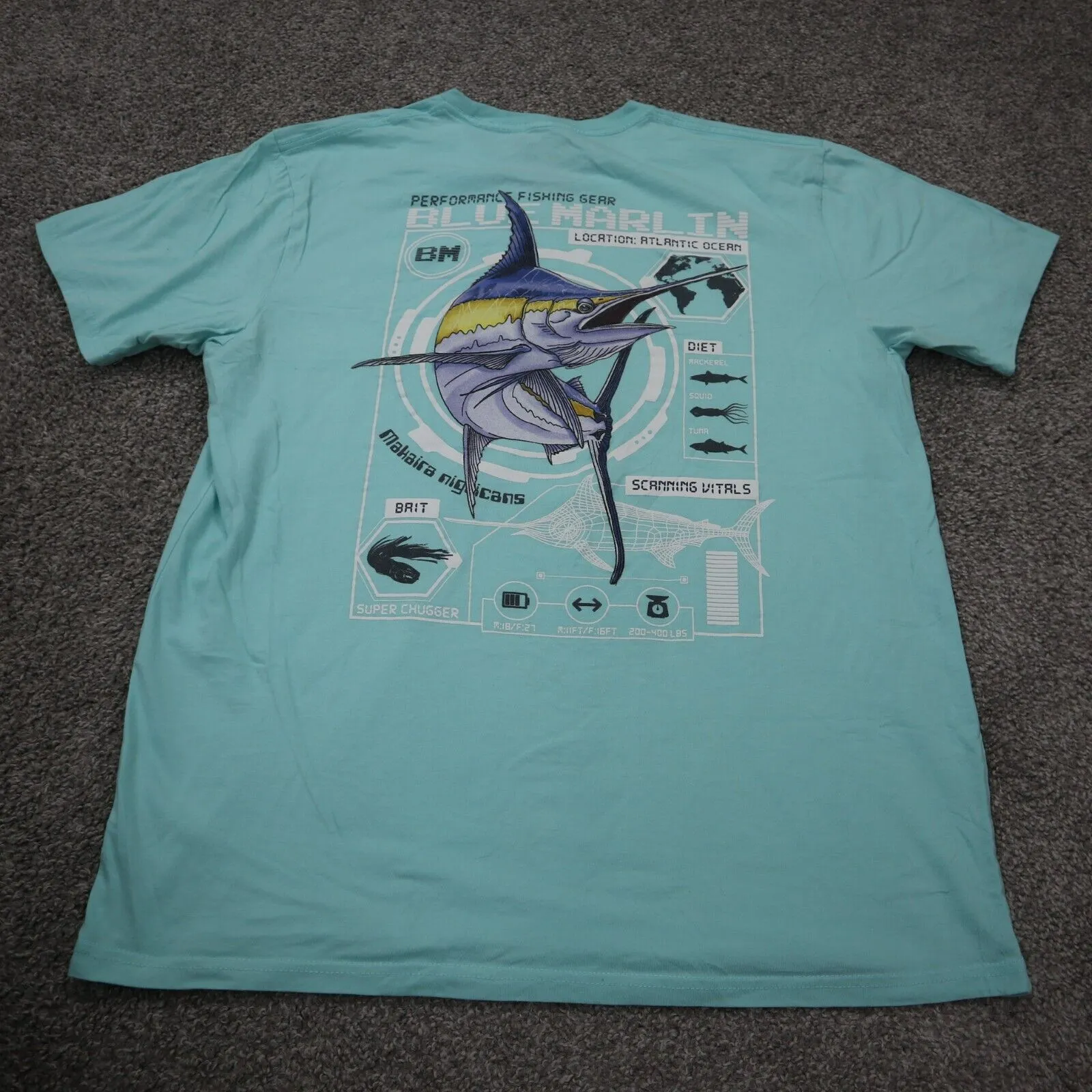 Columbia Mens T Shirt Top Back Graphic Tee 100% Cotton Short Sleeve Aqua Blue L