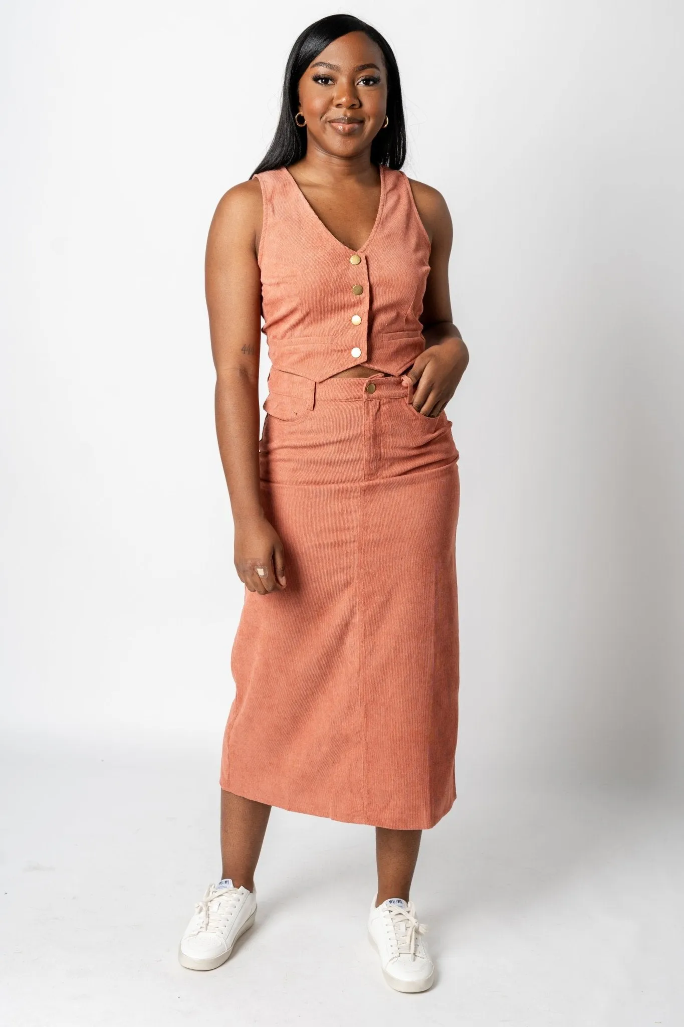 Corduroy maxi skirt rust