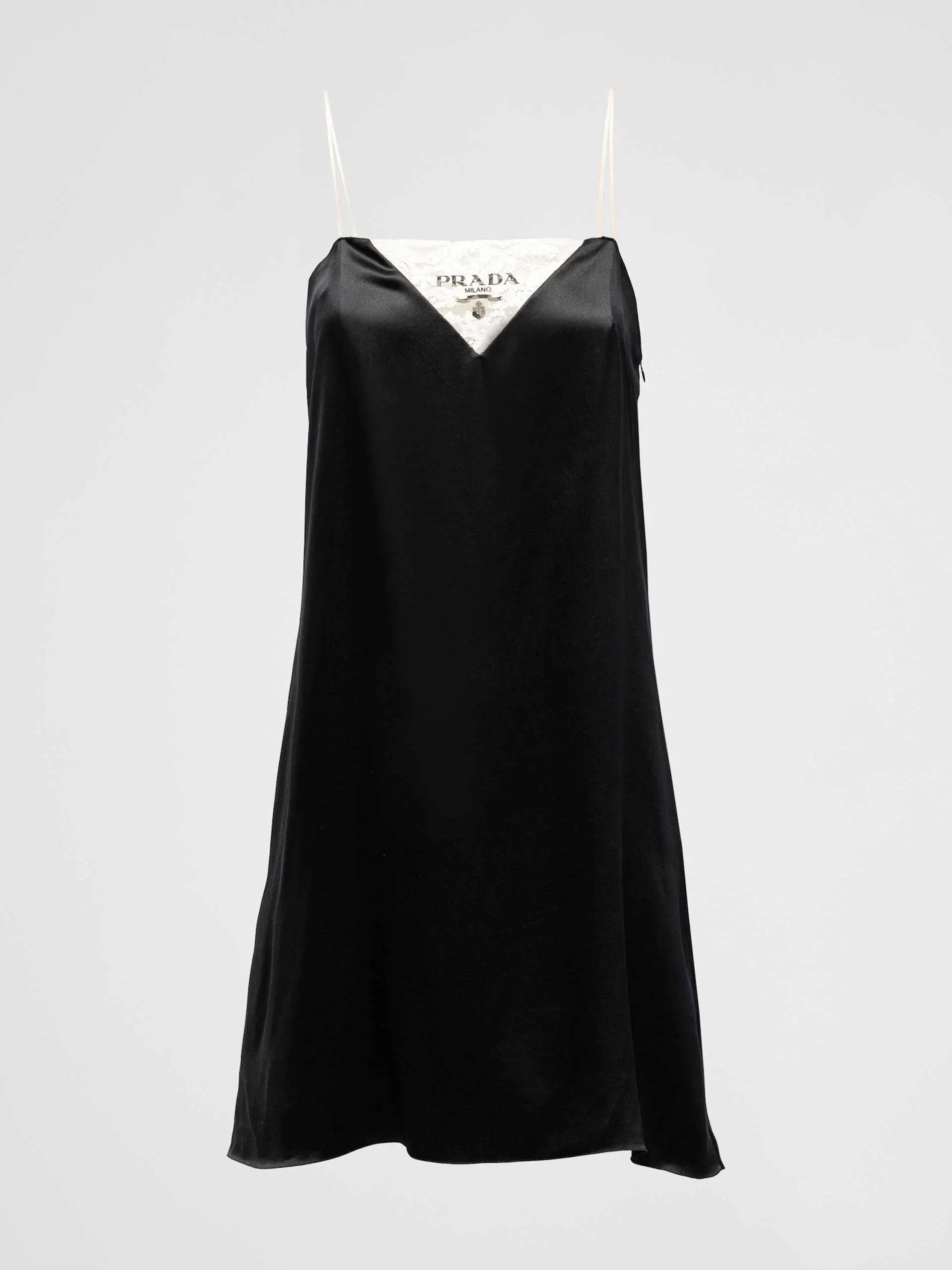 Crepe satin mini-dress with belt