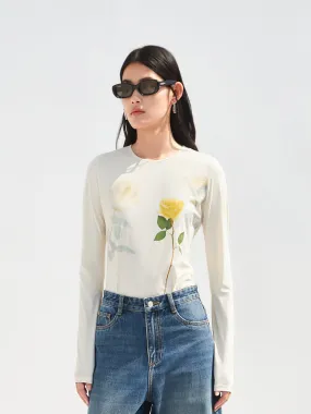 Crewneck Flower Pattern Top