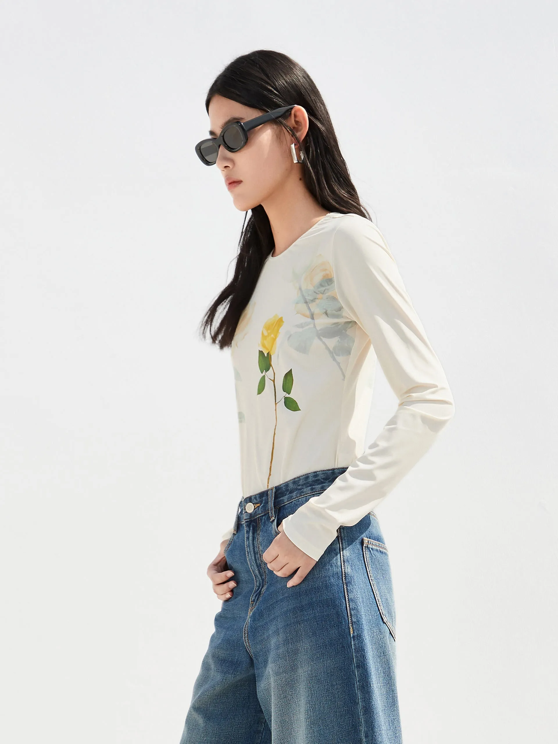Crewneck Flower Pattern Top