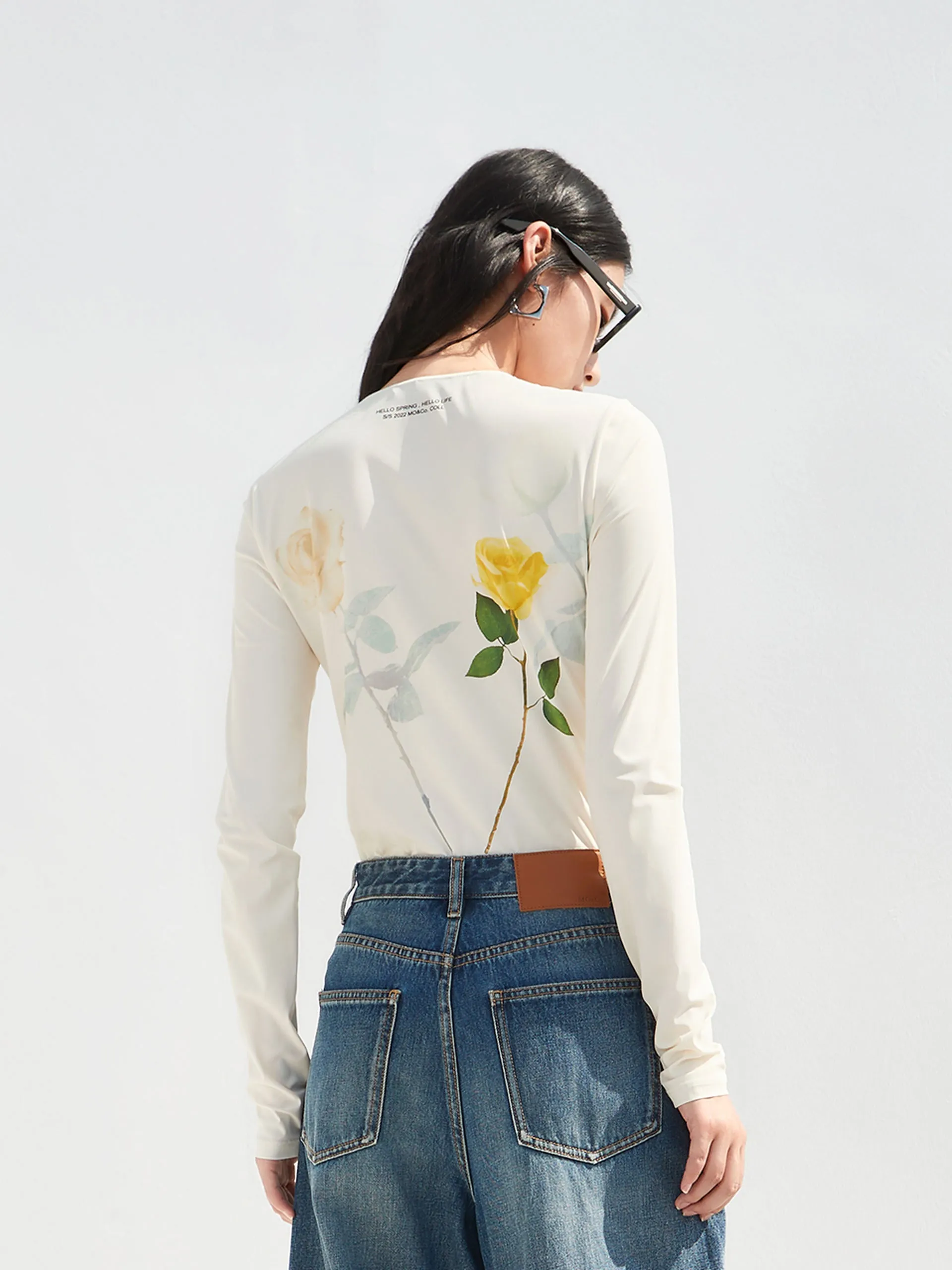 Crewneck Flower Pattern Top