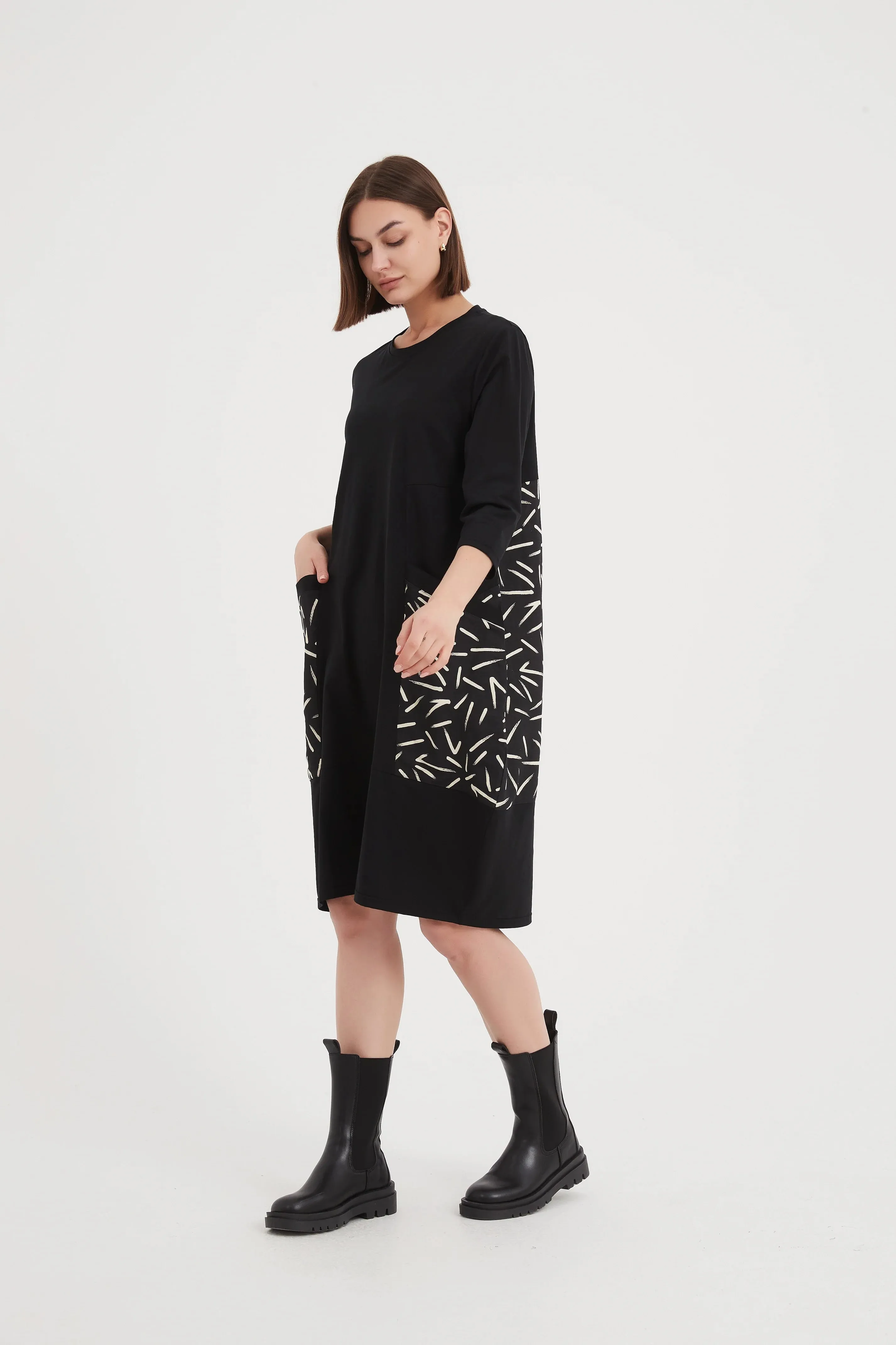 Cross Pocket Combi Dress | Black Fireworks