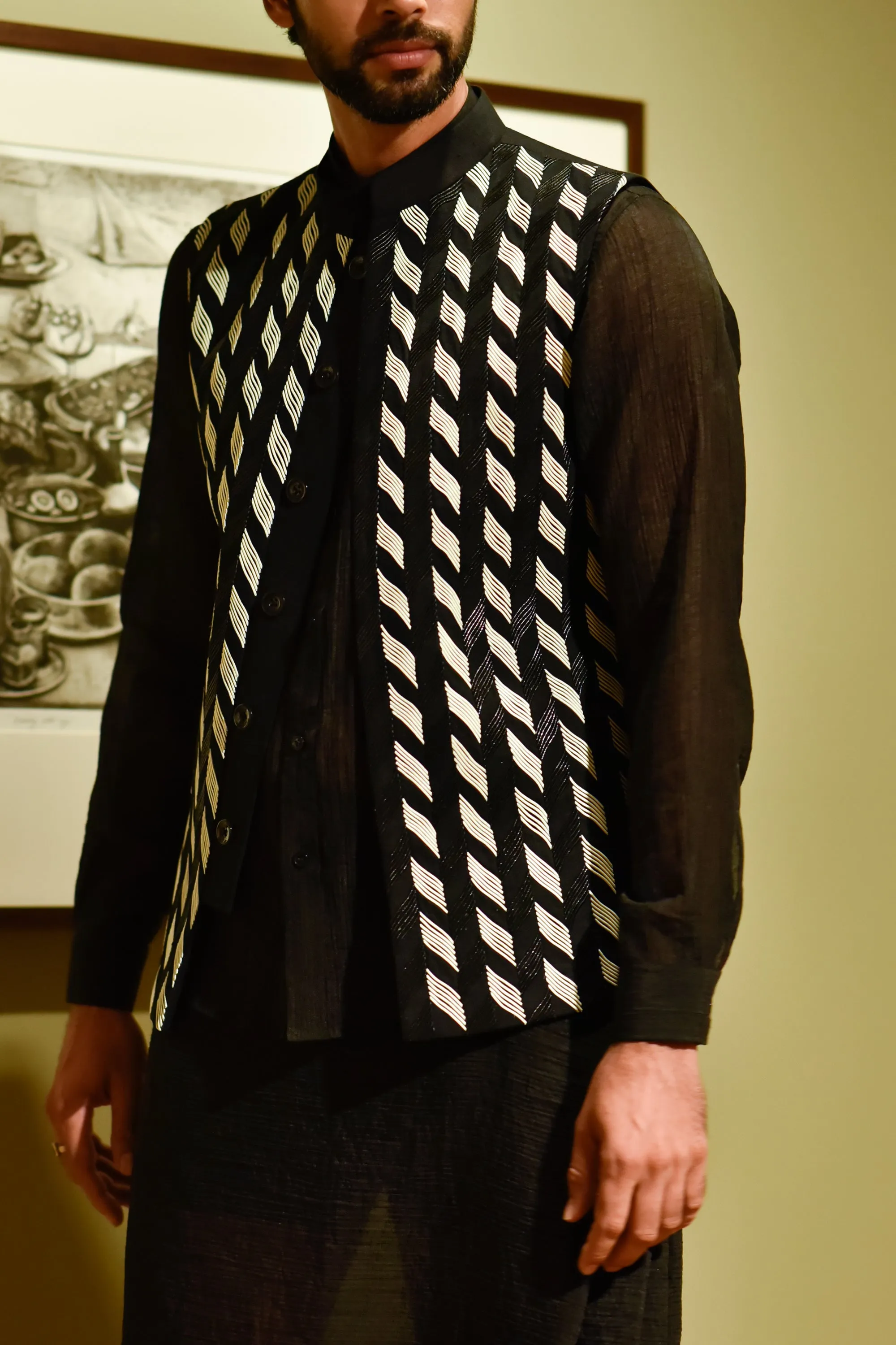 Curved Chevron Nehru Jacket