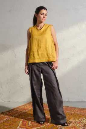 Dark Gray Wide Leg Linen Pants