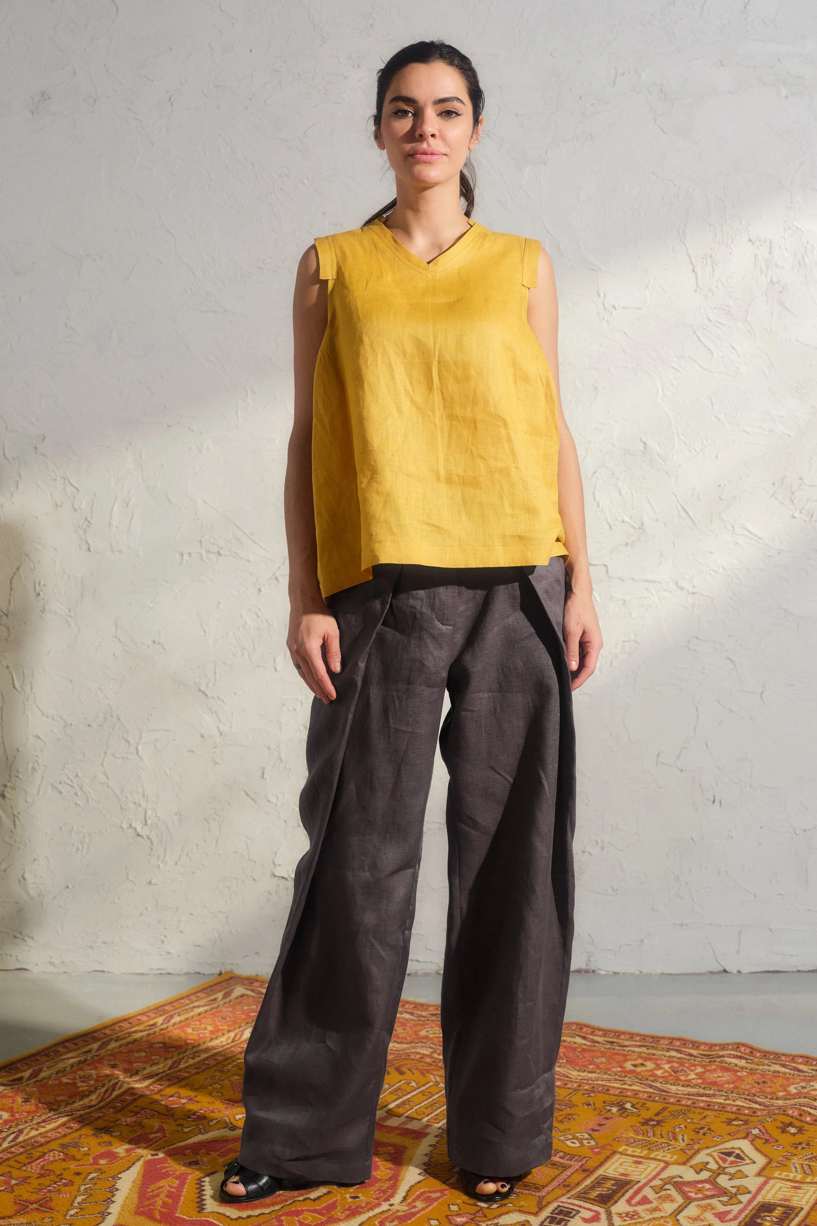 Dark Gray Wide Leg Linen Pants