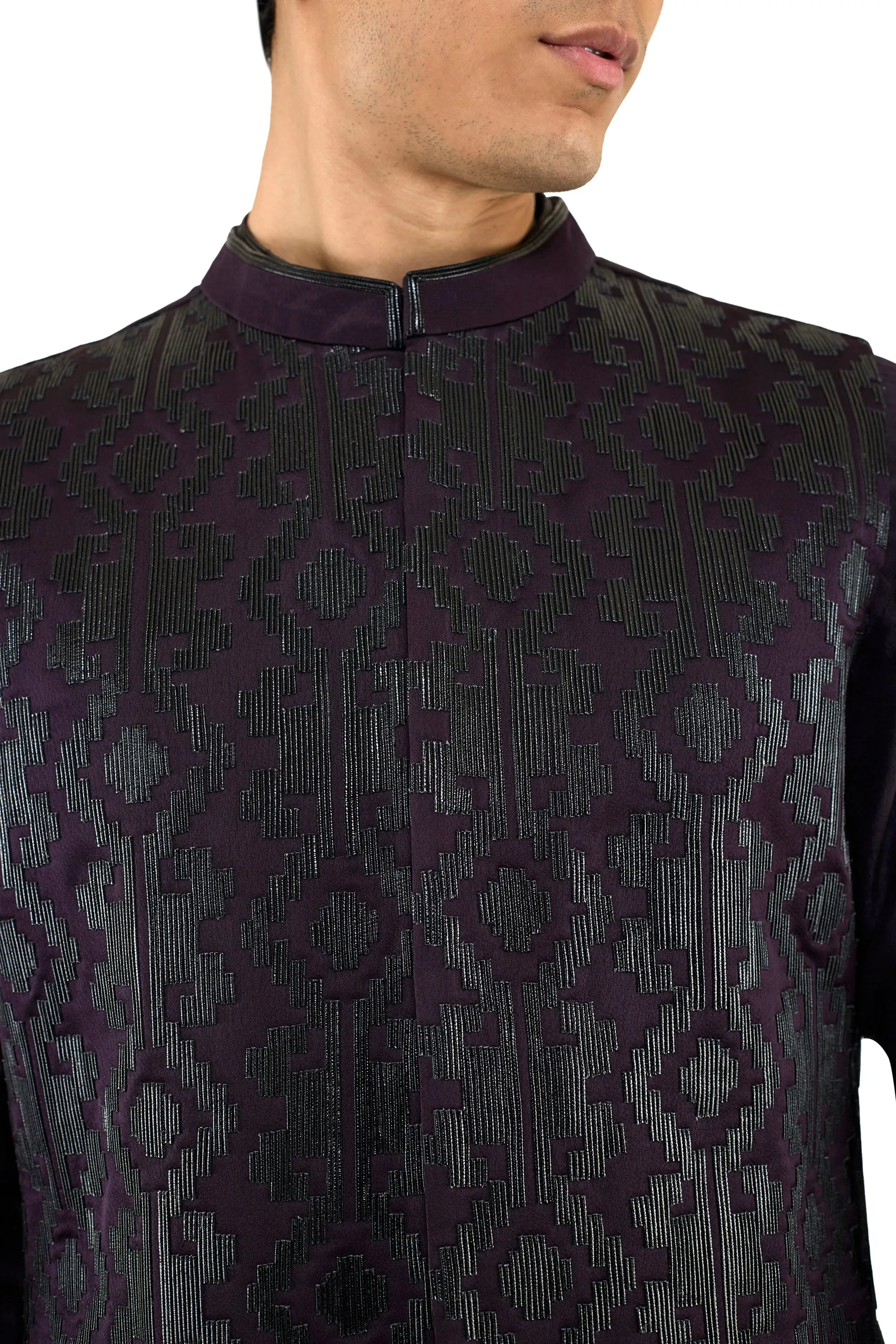 DEEP WINE JAMDANI NEHRU JACKET