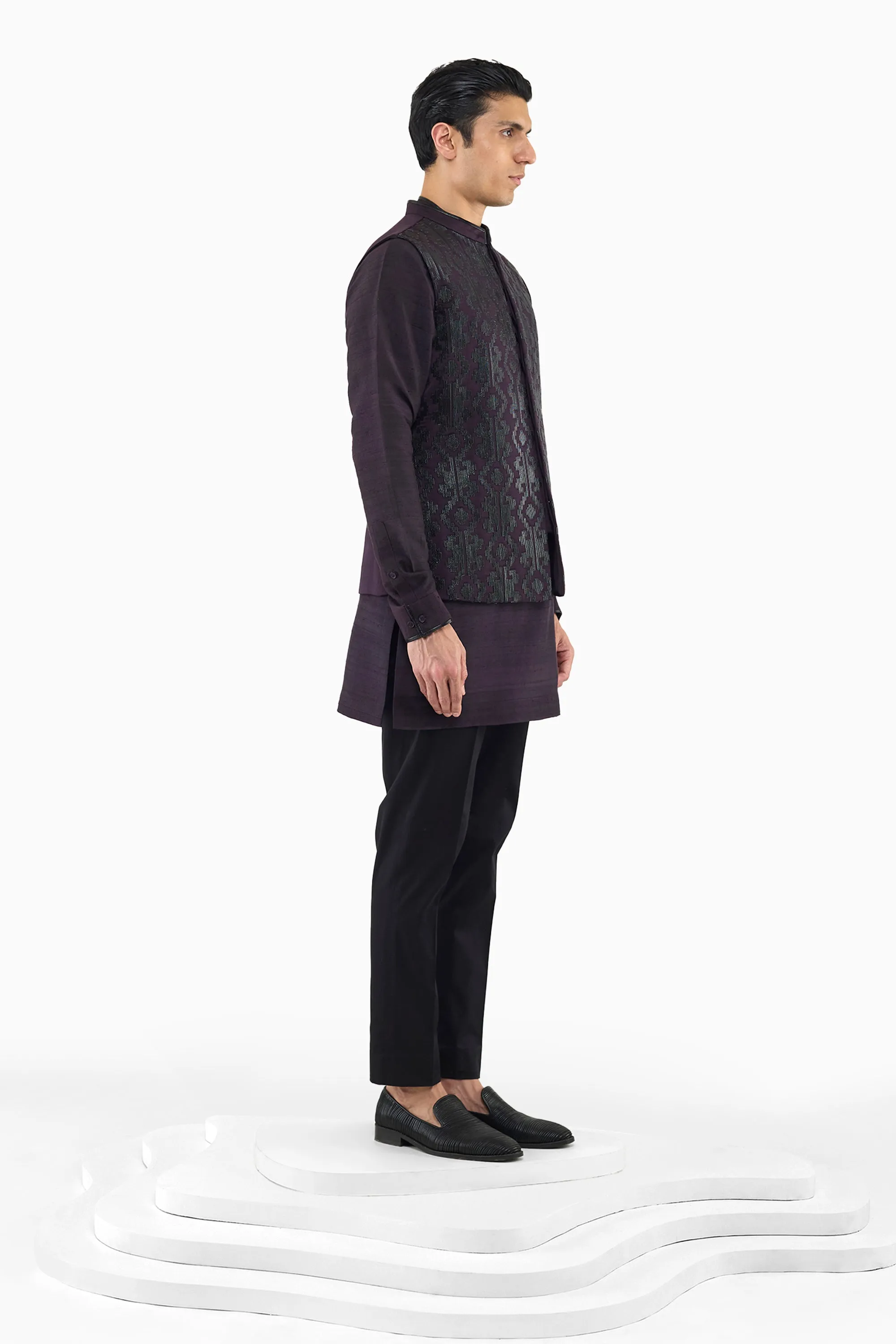 DEEP WINE JAMDANI NEHRU JACKET