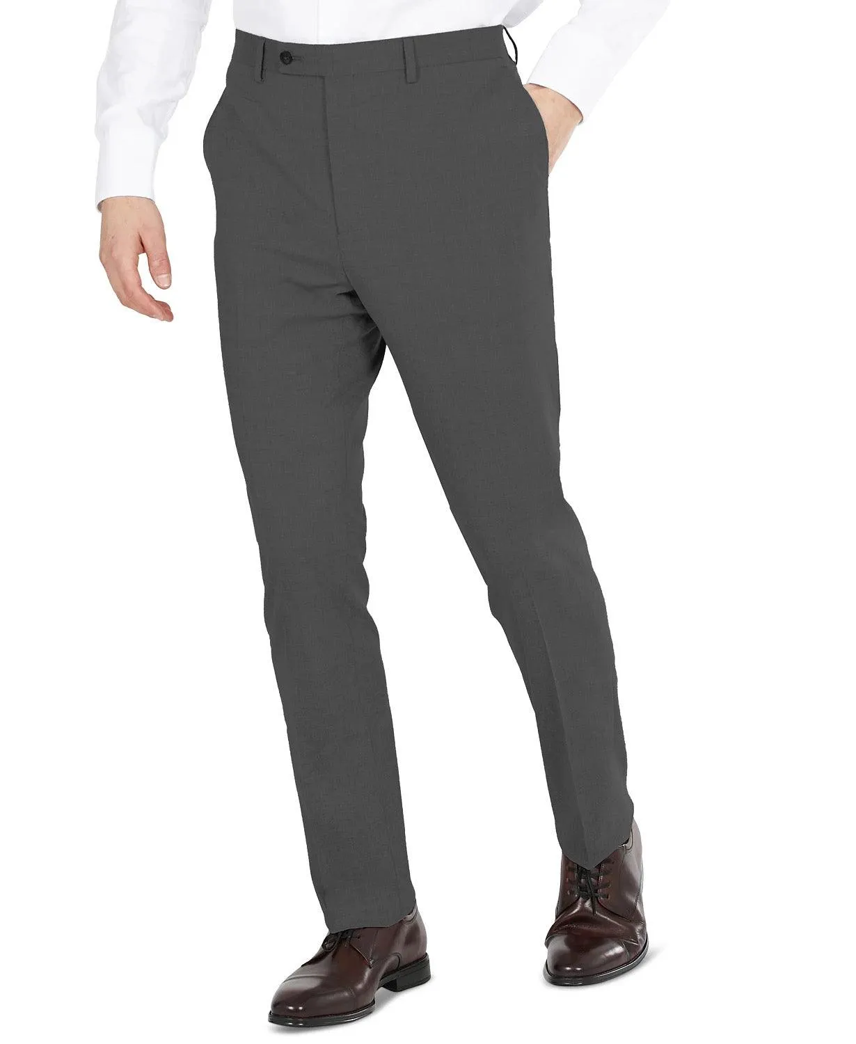 Dkny Mens Modern fit Dress Pants 30 / 30 Grey Solid Stretch