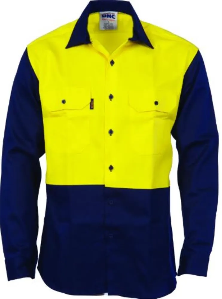 DNC 3406 PATRON SAINT L/SL HI VIS FR/ARC RATED DRILL SHIRT - 190GSM