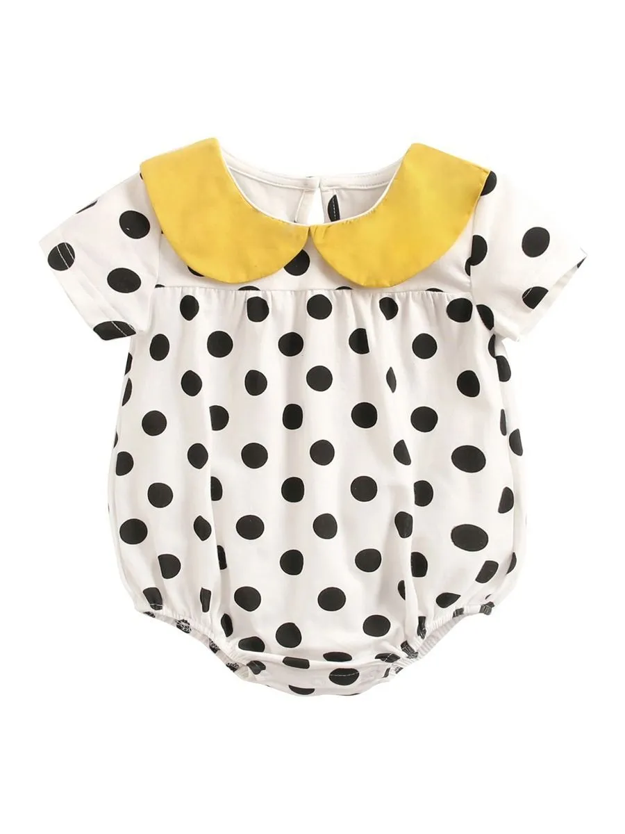 Doll Collar Black Polka Dots Baby Bodysuit