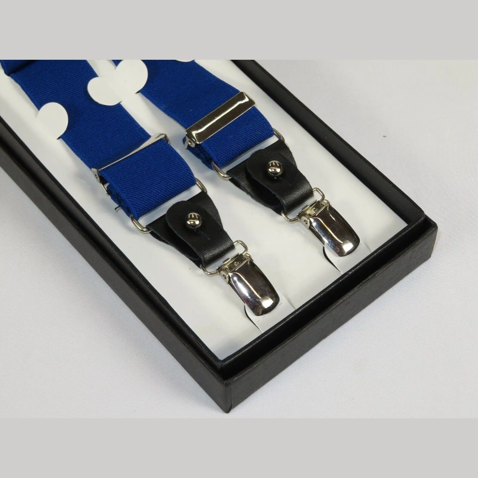 ELEGANT Suspenders Clip on and Button Option for Slacks or Pants Royal Blue