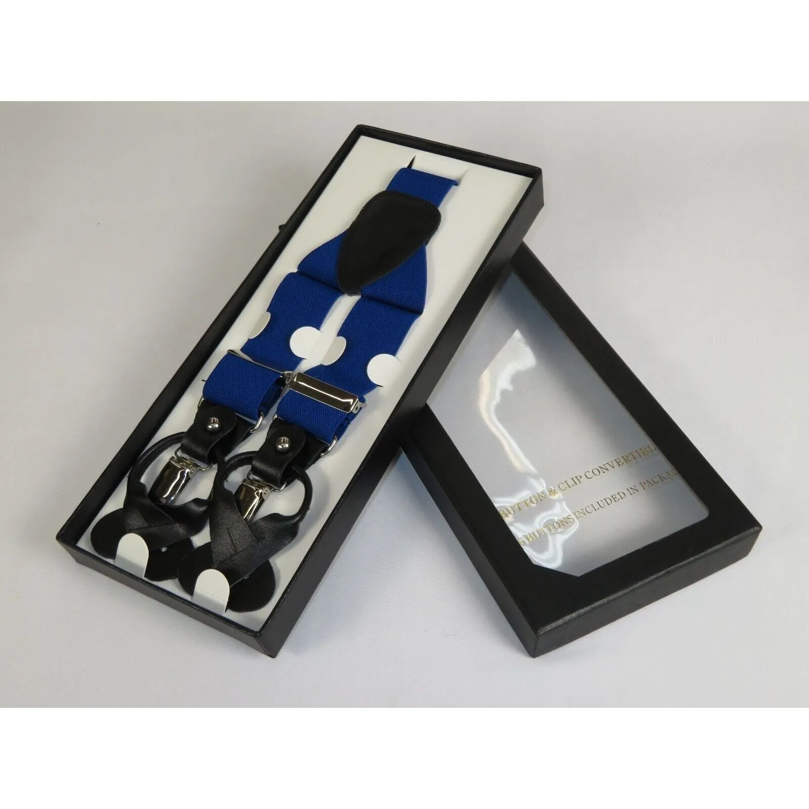 ELEGANT Suspenders Clip on and Button Option for Slacks or Pants Royal Blue