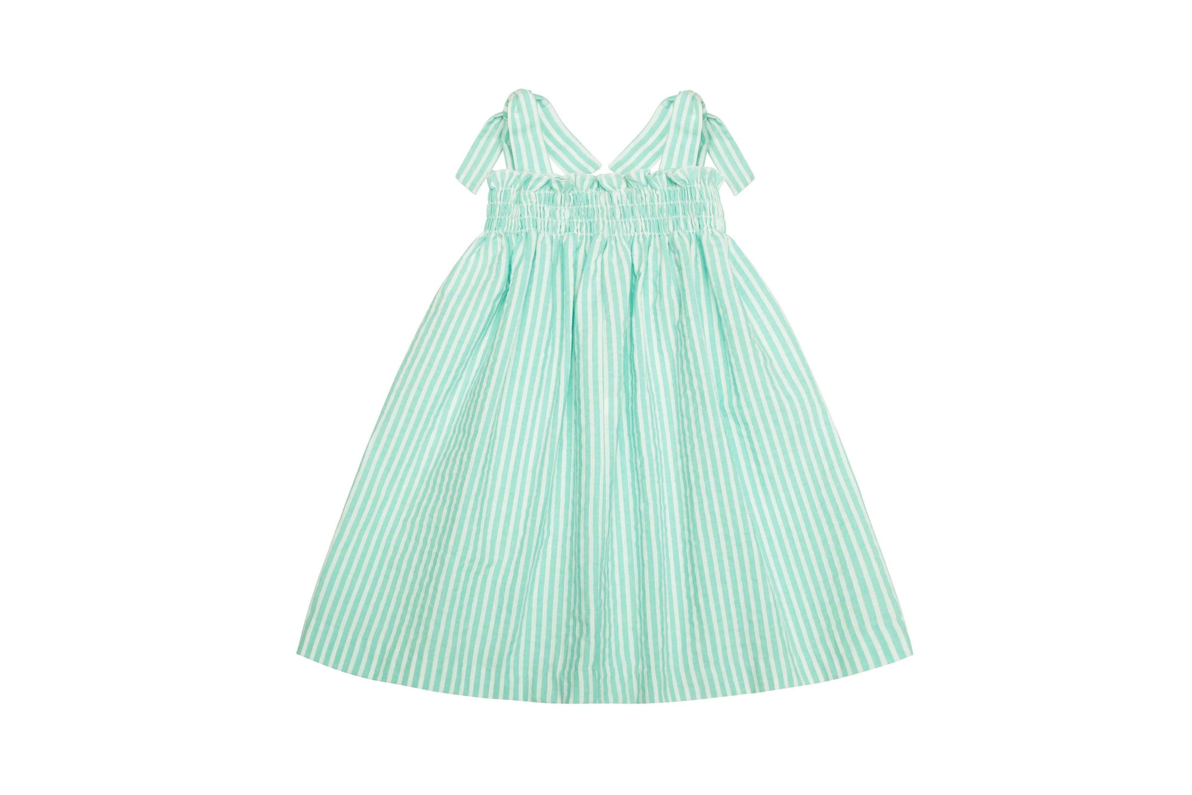 Emma Dress - Water Green Stripes