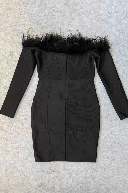 Erin Long Sleeve Off Shoulder Bandage Mini Dress - Classic Black