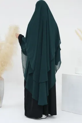 Extra Long Dark Green Chiffon Two-Layer Veil - Perfect for Special Occasions
