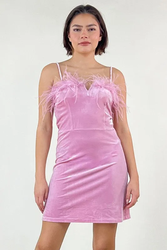 FEATHER V CUT VELVET BODYCON DRESS