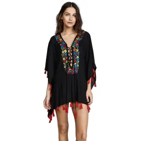 Floral Embroidery Lace Up Tunic #Lace #Tunic